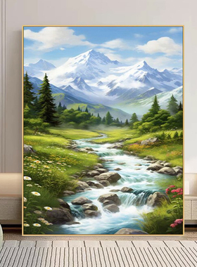 雪山湖泊/diy数字油画填充填色客厅餐厅手工手绘丙烯画油彩画挂画