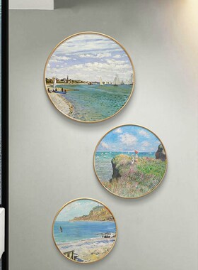 莫奈名画圆形装饰画抽象玄关走廊过道餐厅风景日出印象高级感挂画