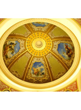 欧式穹顶建筑壁画天花板吊顶壁纸3d立体视觉客厅酒店房顶装饰墙纸