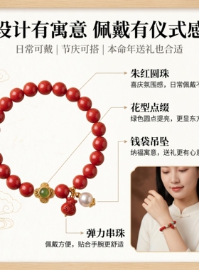 【钱袋纳福】国风原创天然翡翠绿四叶草朱砂手串红砂女士手链正品
