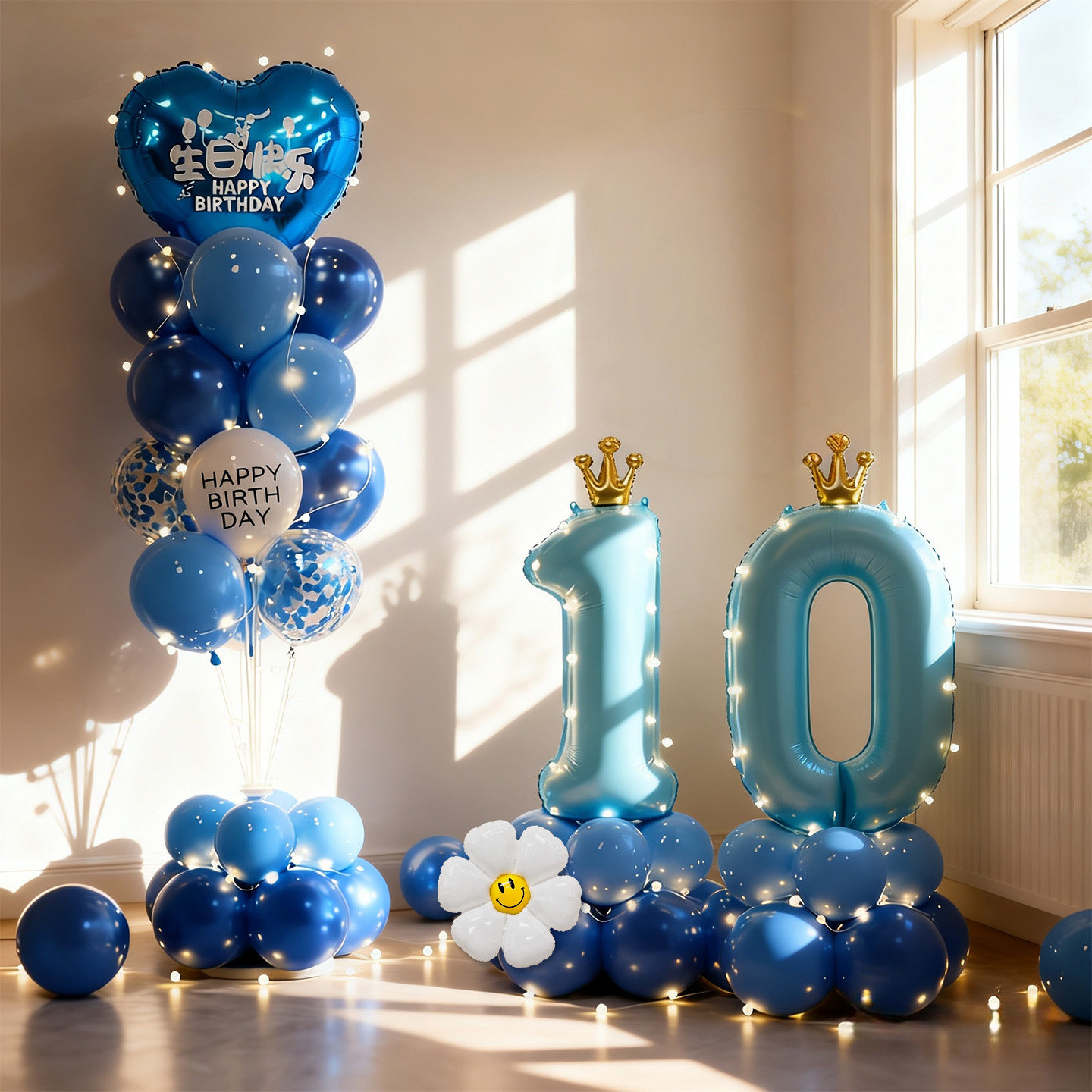 Boy's 10th birthday party layout floor floating suit balloon background wall girl's ceremony atmosphere decoration supplies