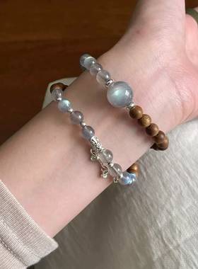 月落沉檀沉香蓝月光石女手链