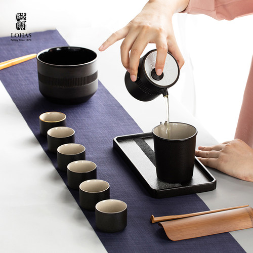陆宝功夫茶具套组商务送礼一壶六杯带茶盘整套陶瓷茶器万事合意 - 图0
