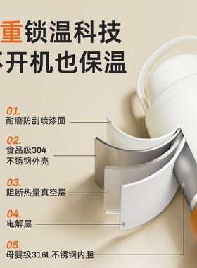 摩动便携式烧水壶旅行家用1L电热水壶316不锈钢真空保温烧水杯
