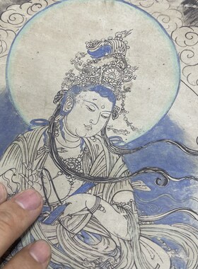 榆林三窟西壁壁画 文殊普贤菩萨经变图 微喷画稿临摹学习线稿装饰