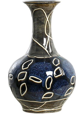 景德镇陶瓷器花瓶窑变蓝色客厅插花中式家居装饰品摆件居家工艺品