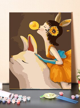 数字油画diy手工填充简约女孩向日葵少女卧室装饰手绘涂色油彩画