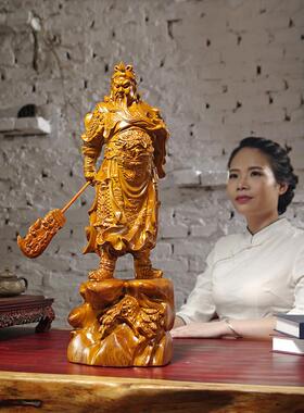花梨木质雕刻武财神关公像摆件家居客厅公司办公室装饰开业送礼品