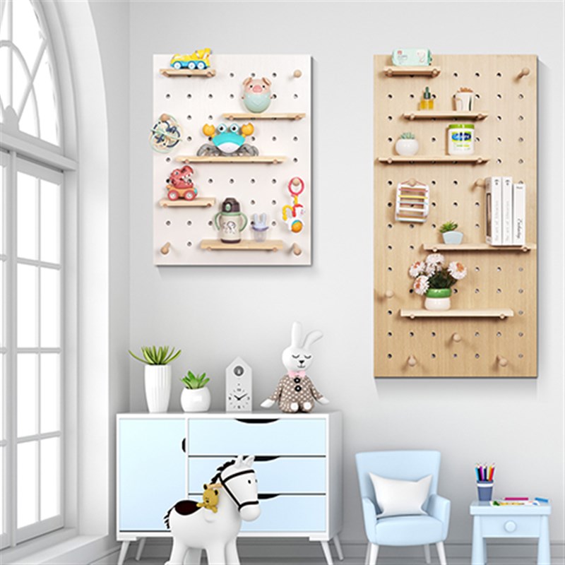 Solid wood hole board wall wall rack custom partition wall desktop bookshelf storage shelf simple hanging board