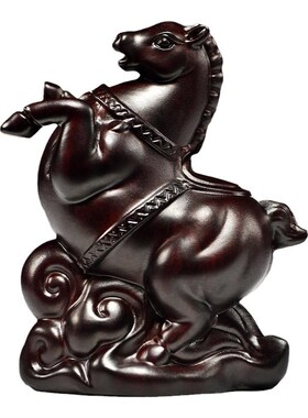 黑檀实木唐马摆件木雕刻马生肖马客厅家居装饰桌面开业送礼工艺品