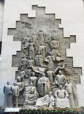 玻璃钢仿铜人物浮雕定制名人历史典故背景墙户外展馆文化馆摆件