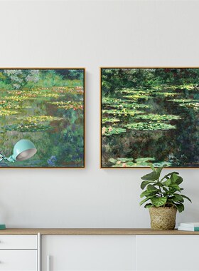莫奈风格睡莲装饰画 客厅寝室风景印刷画 油画布仿制可订制挂画