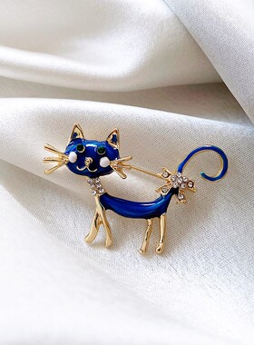 蓝色小猫咪胸针女款m高档2026年新款爆款别针防走光扣固定衣服配