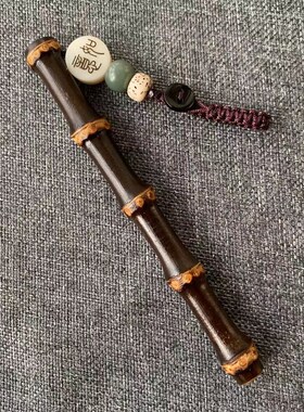小紫竹根手把件紫竹藤实心玉化竹子把玩文玩高密度老料鸡血藤挂件