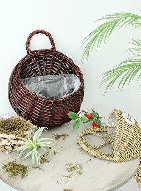 田园草编墙面壁挂装饰花篮藤编吊篮绿萝花篮欧式创意手工花盆