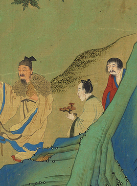 仇英宝玉洞烧丹图卷传统青绿山水临摹绢布画稿中式装饰画艺术画心