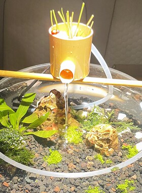古法养鱼圆缸流水摆件桌面生财造景水循环增氧三合一瀑布式过滤器