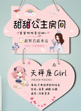 定制儿童小公主房间门牌创意女孩卧室房门装饰请敲门挂牌星座挂件