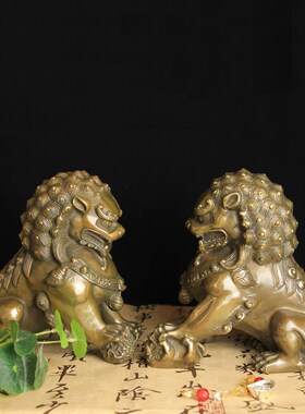 铜狮子摆件大号铜狮子一对雄狮大门门口摆设客厅家居装饰品礼品纯