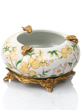 设计师陶瓷配铜装饰花瓶客厅玄关装饰品欧式纸巾盒茶几装饰品摆件