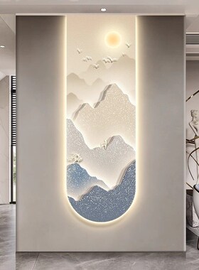 壁灯旭日东升有靠山入户门正对墙上装饰画玄关客厅挂画LED灯光画