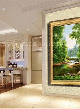欧式手绘风景客厅酒店餐厅办公室玄关过道竖版高端手绘家居挂画