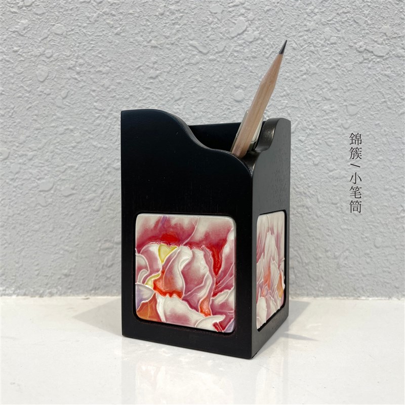 Luoyang Cultural and Creative Three-Color Art Souvenir Small Gift Ceramic Wooden Small Pen Holder Student Supplies Stationery Ornaments Pen Bucket