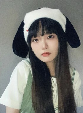 日系网红甜美可爱垂感兔耳朵毛线帽子女韩版秋冬保暖针织毛冷帽潮