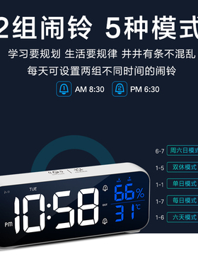 三每LED数位大音量电子闹钟 简约黑色温湿度显示时钟 学生用静音