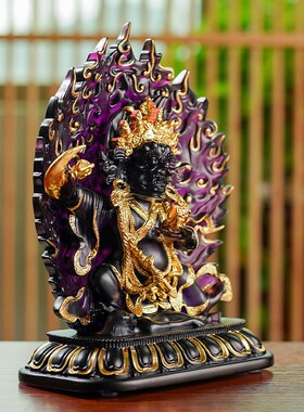 琉璃大黑天财神像二臂玛哈嘎拉护法家用桌面装饰摆件家居供奉摆件