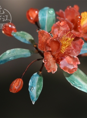 石榴花 热缩花簪古风发s饰汉服头饰发钗步摇发簪简约现代日常簪子