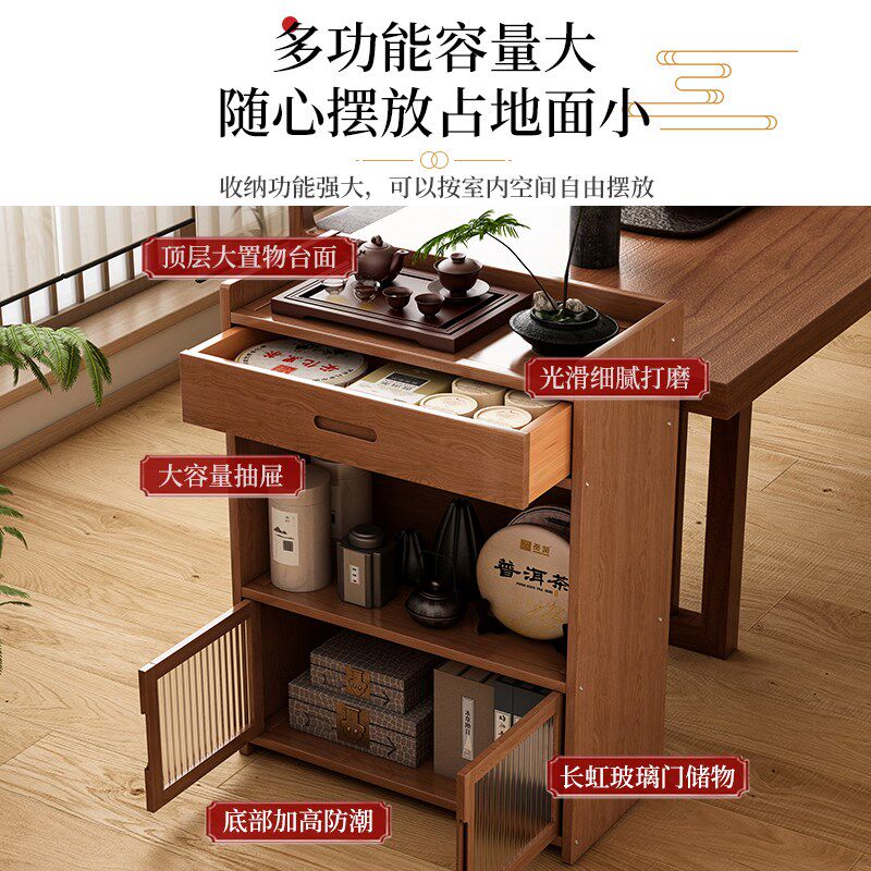 Tea shelf storage rack multi-layer storage tea set display cabinet tea room small antique rack solid wood new Chinese dustproof