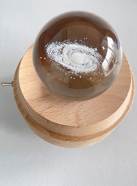 水晶雕刻木质底座实木led发光灯座创意八音盒旋转遥控音乐盒