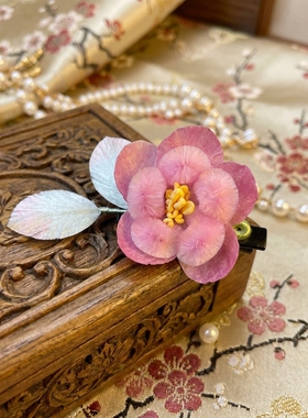 非遗手作梅花绒花发夹新中式