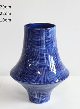 艺术青花蓝釉雅间花瓶陶瓷家居摆件插花花器新中式茶室茶道禅意