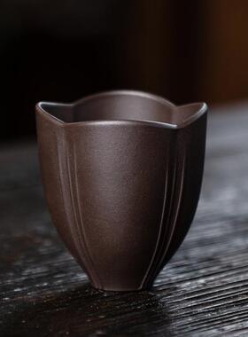 75CC原矿紫砂筋纹小口杯品茗主人杯锦囊荷叶杯茶碗配壶套装四季杯