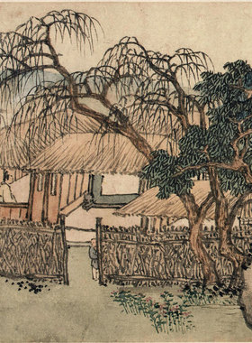 明沈周柴桑招隐图卷轴 中式山水国画复制画 茶楼挂画乳白色卷轴