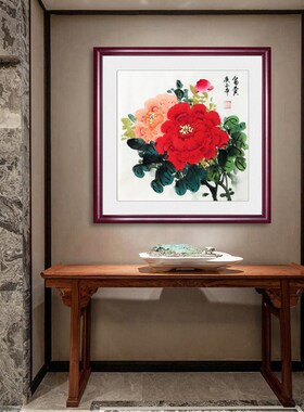 特惠手绘国画牡丹画纯手工小品斗方花开富贵卧室书房装饰挂画花鸟