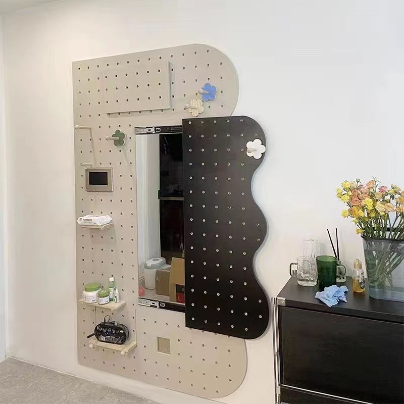 Porch hole board with mirror, full-length mirror, custom wall panel, hanging clothes, solid wood storage rack, hidden shielding