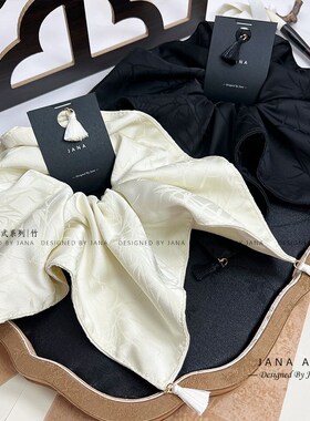 竹子暗纹正方形发圈四角s流苏大号叶子缎面高级感菱形方巾发饰发