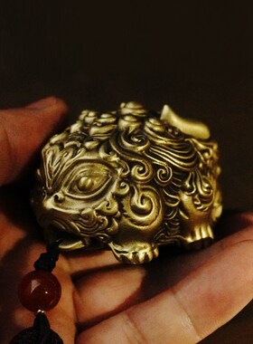 全铜貔貅手把件随身盘玩解压男士把玩件文玩挂件双头皮丘桌面摆件