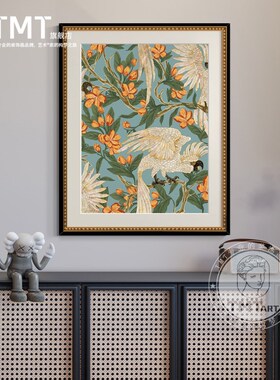 法式小众玄关挂画美式复古客厅沙发背景墙画餐厅装饰画莫里斯花鸟