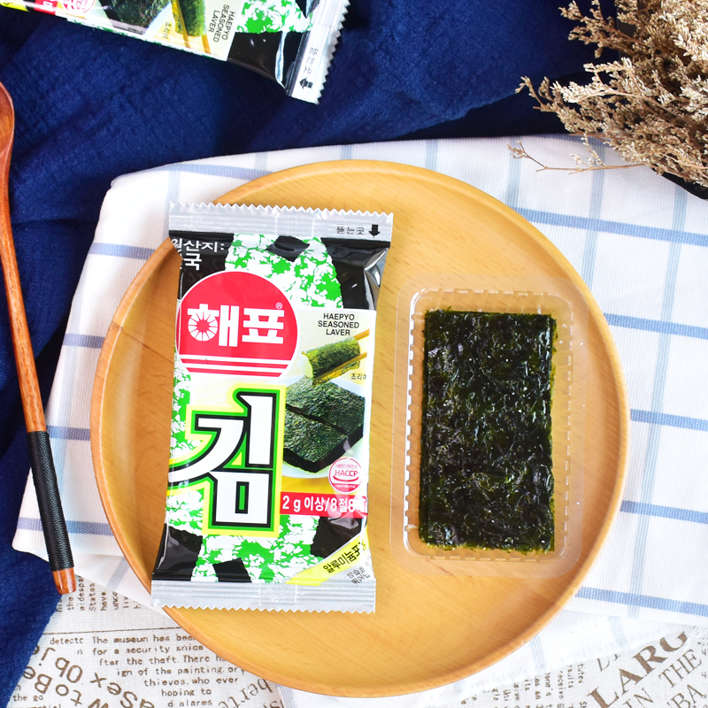 韩国进口海牌海苔32包零食大礼包芥末味即食儿童寿司包饭烤紫菜片