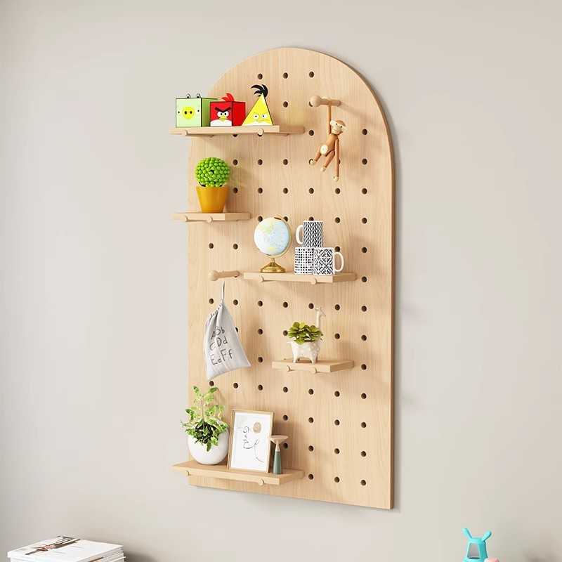Solid wood hole board hanging board wall decorative partition shelf desk background wall rack display rack storage rack