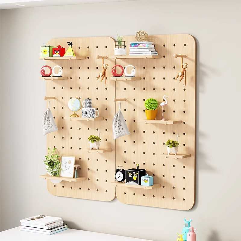 Solid wood hole board hanging board wall decorative partition shelf desk background wall rack display rack storage rack