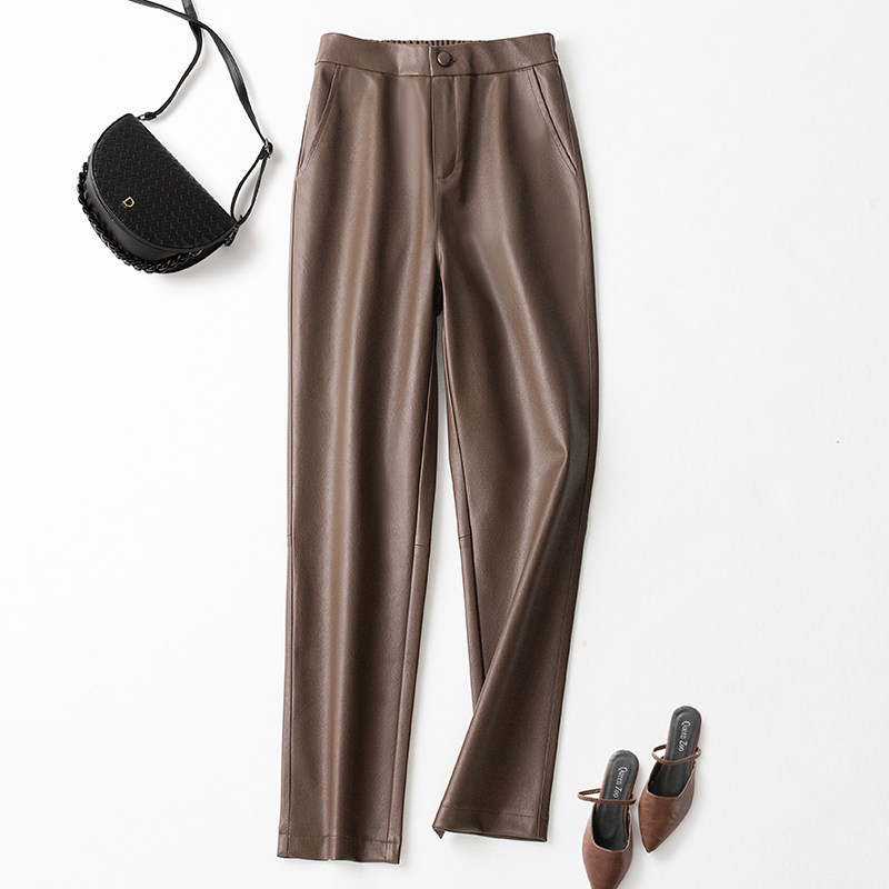 海宁真皮皮裤女哈伦裤2025秋冬新款高腰萝卜裤绵羊皮休闲裤九分裤,淘宝优惠券,粉丝福利购,淘宝优惠卷