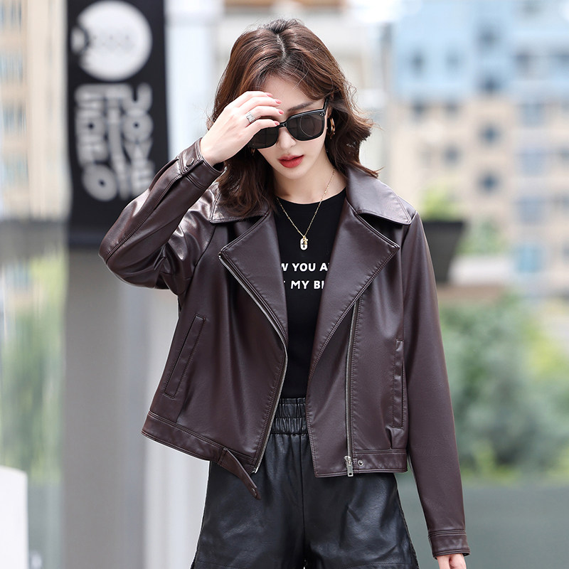 真皮皮衣女外套2025春秋新款韩版宽松休闲时尚短款翻领绵羊皮夹克,淘宝优惠券,粉丝福利购,淘宝优惠卷