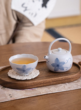 仿古手绘缠枝莲便携旅行茶具