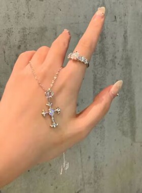 十字架镶钻项链女轻奢小众潮酷辣