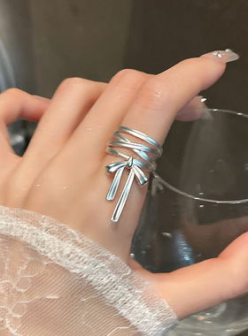 芭蕾风蝴蝶结丝带开口戒指女小众设计可调节食指戒感独特指环